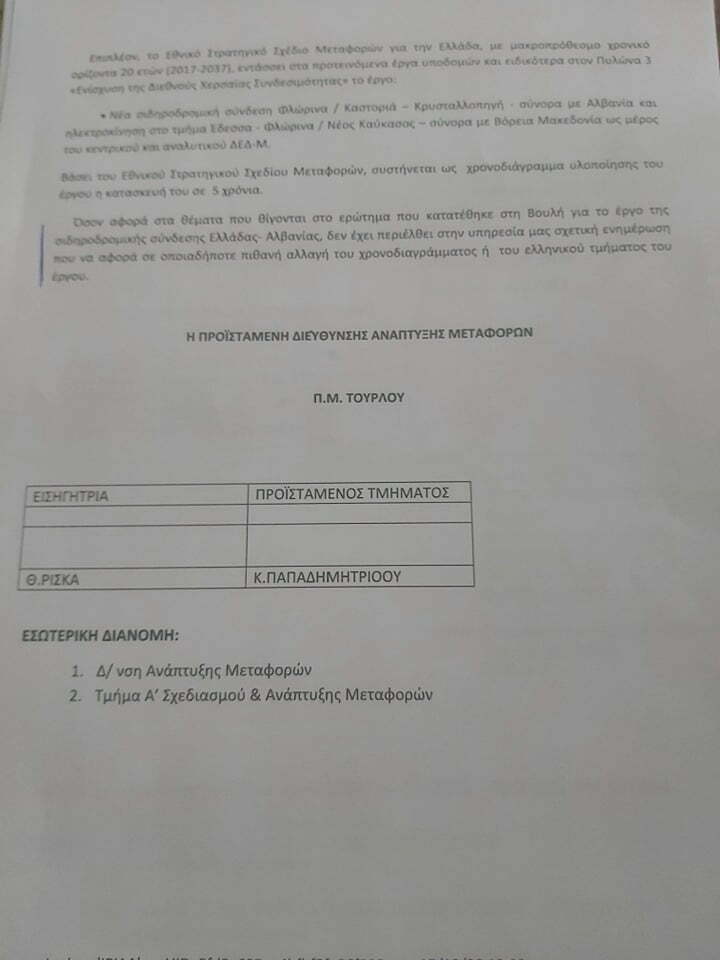 Ολυμπία Τελιγιορίδου: «Ο Υπουργός Υποδομών, ο ΟΣΕ και η ΕΡΓΟΣΕ με δικαιώνουν για την σιδηροδρομική γραμμή, με έγγραφα τους Βουλή»