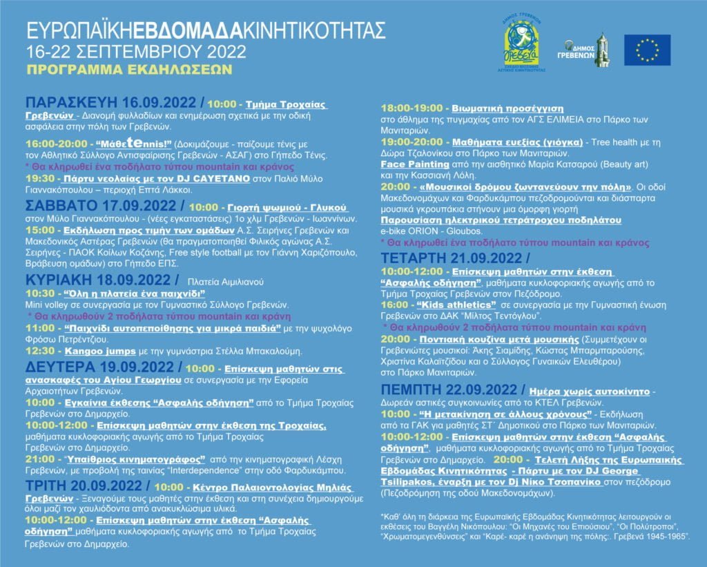 Για 9η χρονιά στην «Ευρωπαϊκή Εβδομάδα Κινητικότητας» ο Δήμος Γρεβενών – Ένα πλούσιο πρόγραμμα δράσεων και εκδηλώσεων από τις 16 έως τις 22 Σεπτεμβρίου