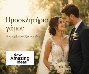 Προσκλητήρια γάμου – Η ιστορία σας ξεκινά εδώ Νεόνυμφο ζευγάρι σε ρομαντικό σκηνικό με μήνυμα «Προσκλητήρια γάμου».